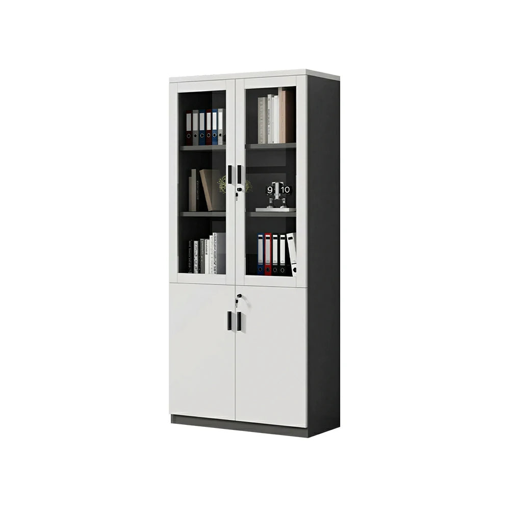 LIVARA 2 Door Bookcase A Style Office Storage Cabinet with Display Shelves - Warm White