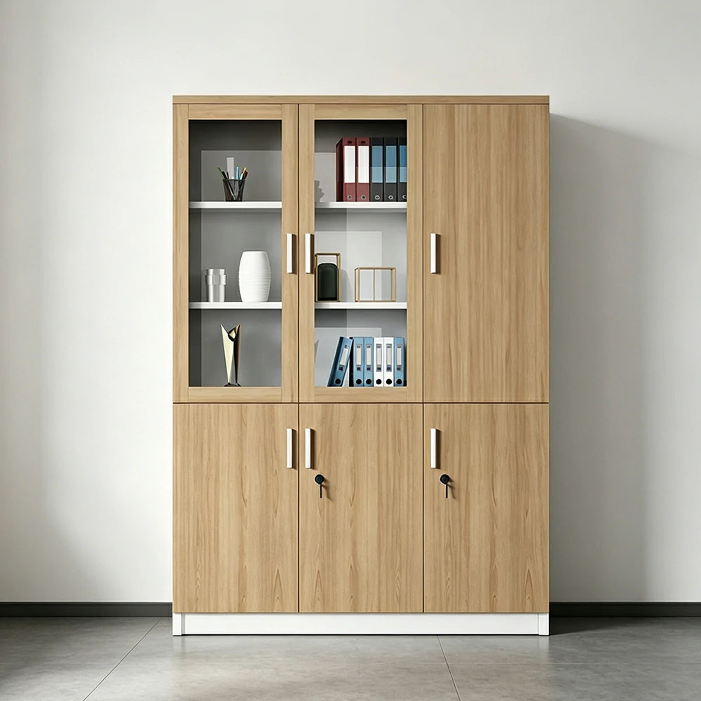 LIVARA 3 Door Bookcase A Style Office Storage Cabinet with Display Shelves - Oak