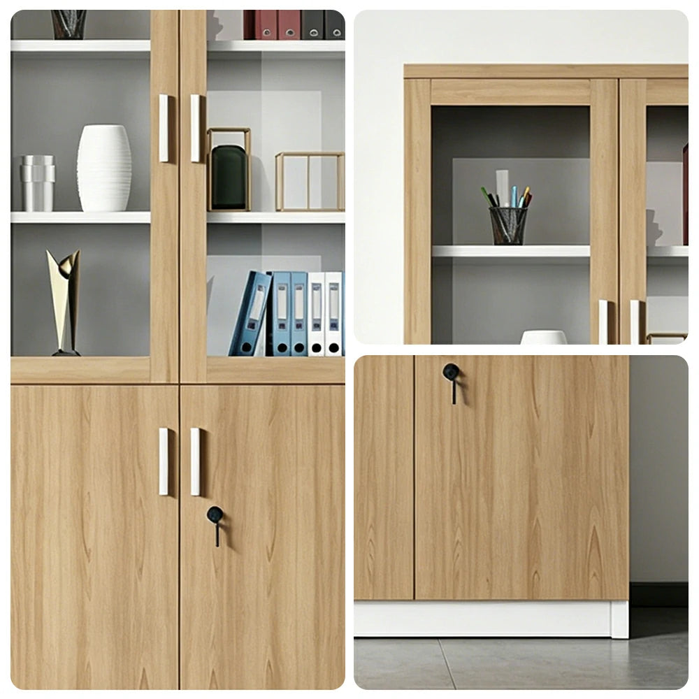 LIVARA 3 Door Bookcase A Style Office Storage Cabinet with Display Shelves - Oak
