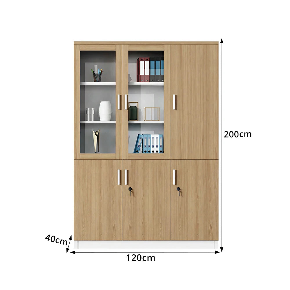 LIVARA 3 Door Bookcase A Style Office Storage Cabinet with Display Shelves - Oak