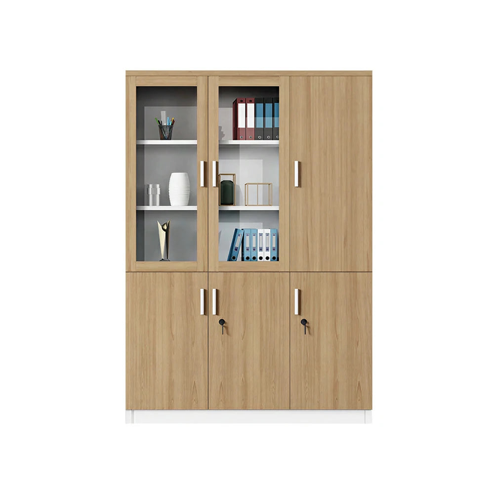 LIVARA 3 Door Bookcase A Style Office Storage Cabinet with Display Shelves - Oak