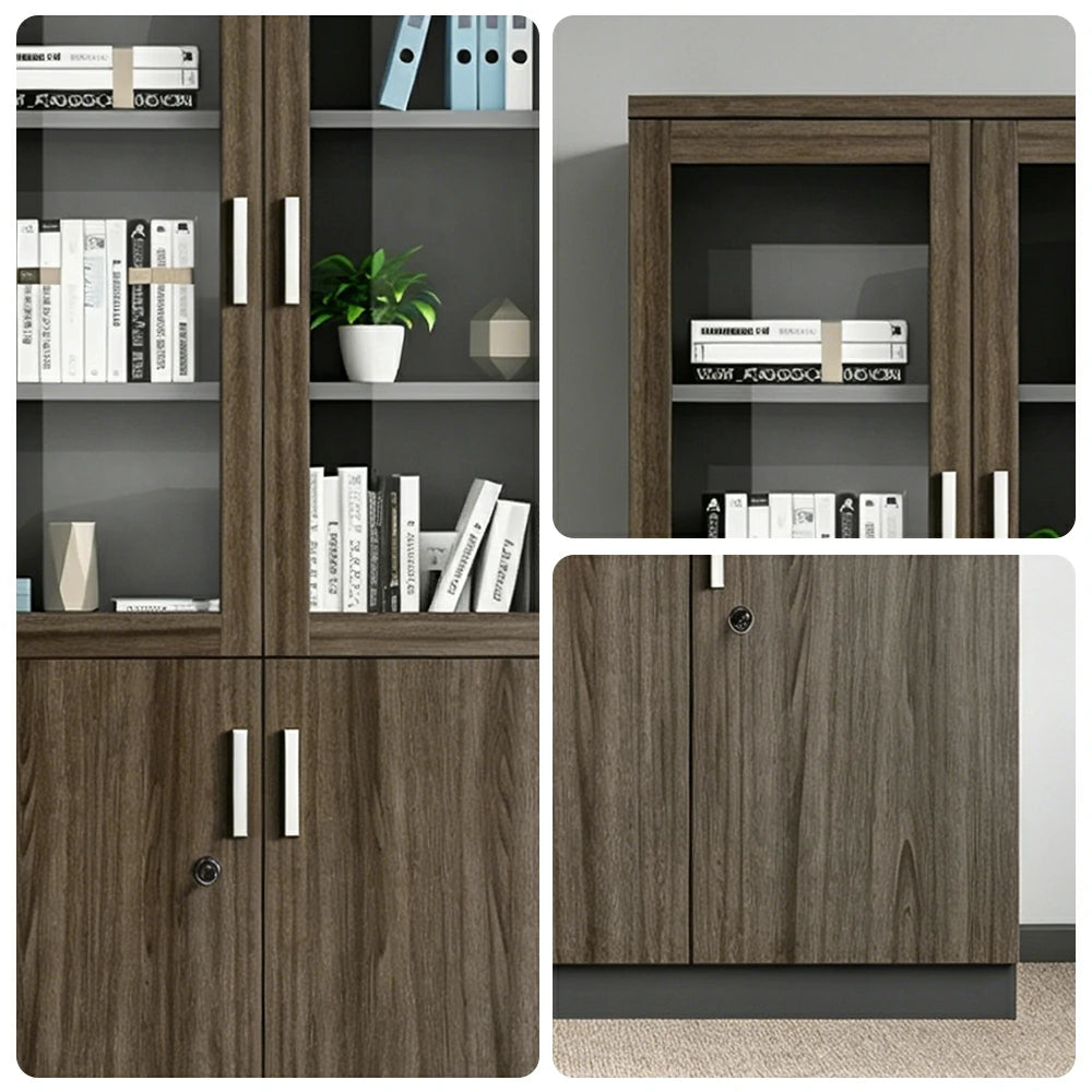 LIVARA 3 Door Bookcase C Style Glass Display Storage Cabinet - Walnut