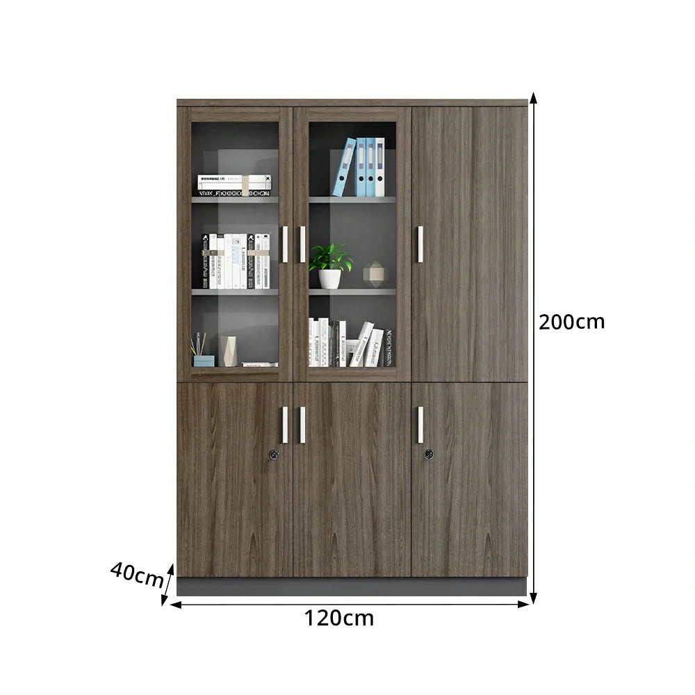 LIVARA 3 Door Bookcase C Style Glass Display Storage Cabinet - Walnut