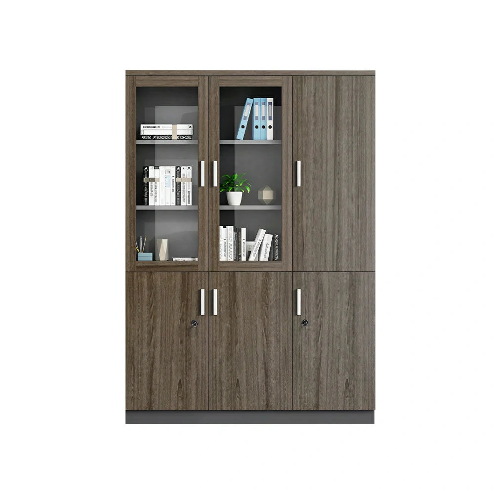 LIVARA 3 Door Bookcase C Style Glass Display Storage Cabinet - Walnut