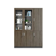 LIVARA 3 Door Bookcase C Style Glass Display Storage Cabinet - Walnut