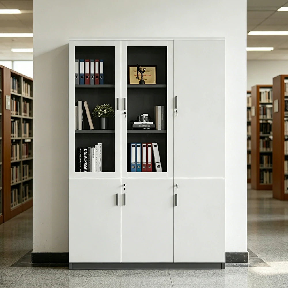 LIVARA 3 Door Bookcase A Style Office Storage Cabinet with Display Shelves - Warm White