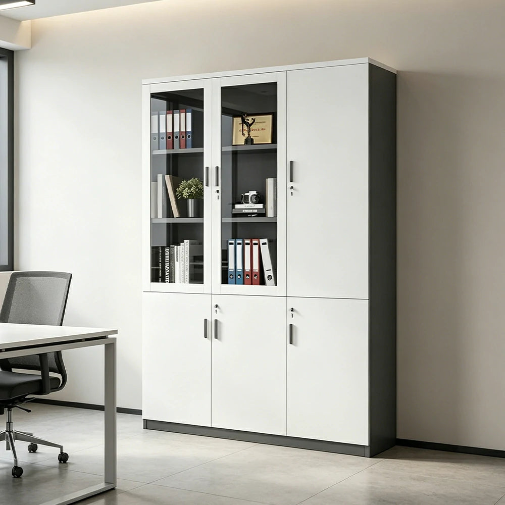 LIVARA 3 Door Bookcase A Style Office Storage Cabinet with Display Shelves - Warm White