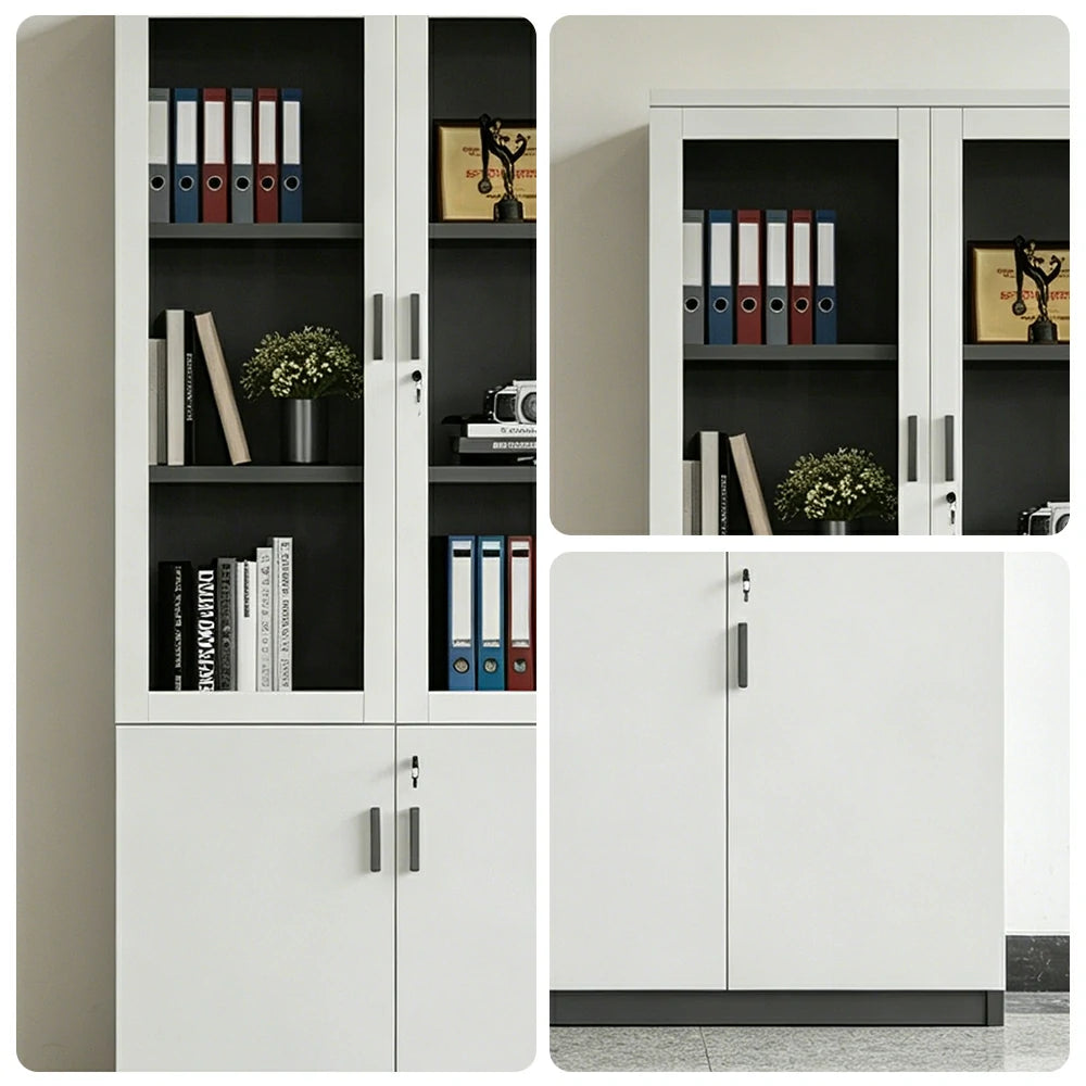 LIVARA 3 Door Bookcase A Style Office Storage Cabinet with Display Shelves - Warm White
