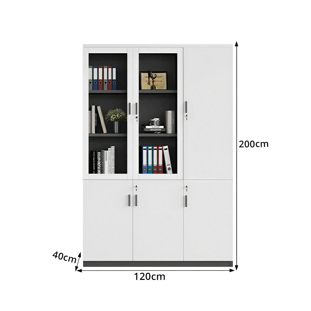 LIVARA 3 Door Bookcase A Style Office Storage Cabinet with Display Shelves - Warm White