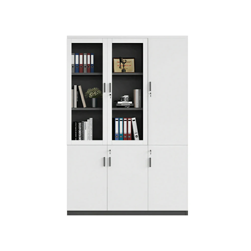 LIVARA 3 Door Bookcase A Style Office Storage Cabinet with Display Shelves - Warm White