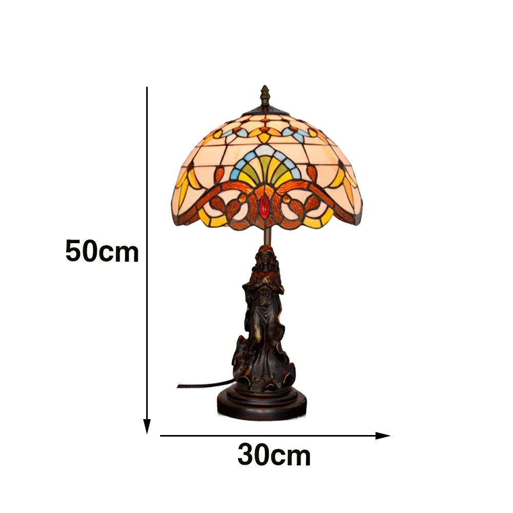 LIVARA European Vintage Baroque Style Stained Glass Table Lamp Sculpture Base Handcrafted Artistic Design Suitable for Bedroom Living Room Bedside
