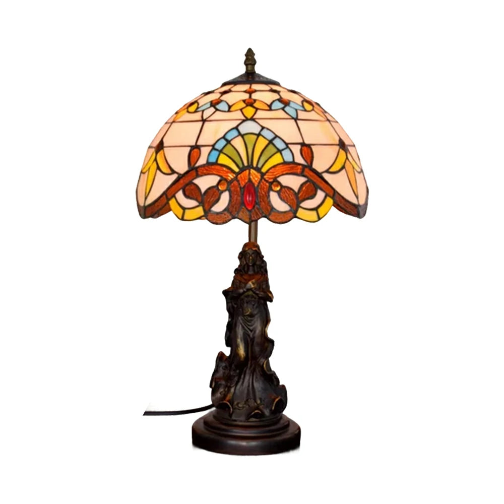 LIVARA European Vintage Baroque Style Stained Glass Table Lamp Sculpture Base Handcrafted Artistic Design Suitable for Bedroom Living Room Bedside