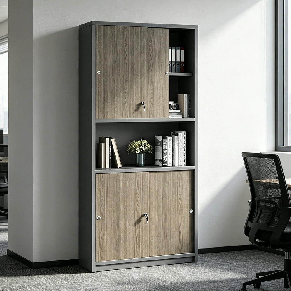 LIVARA Double Door Office Storage Cabinet with File Shelves 80x40x200cm for Study Office - Walnut