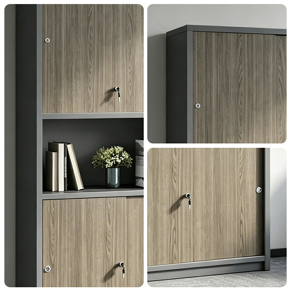 LIVARA Double Door Office Storage Cabinet with File Shelves 80x40x200cm for Study Office - Walnut