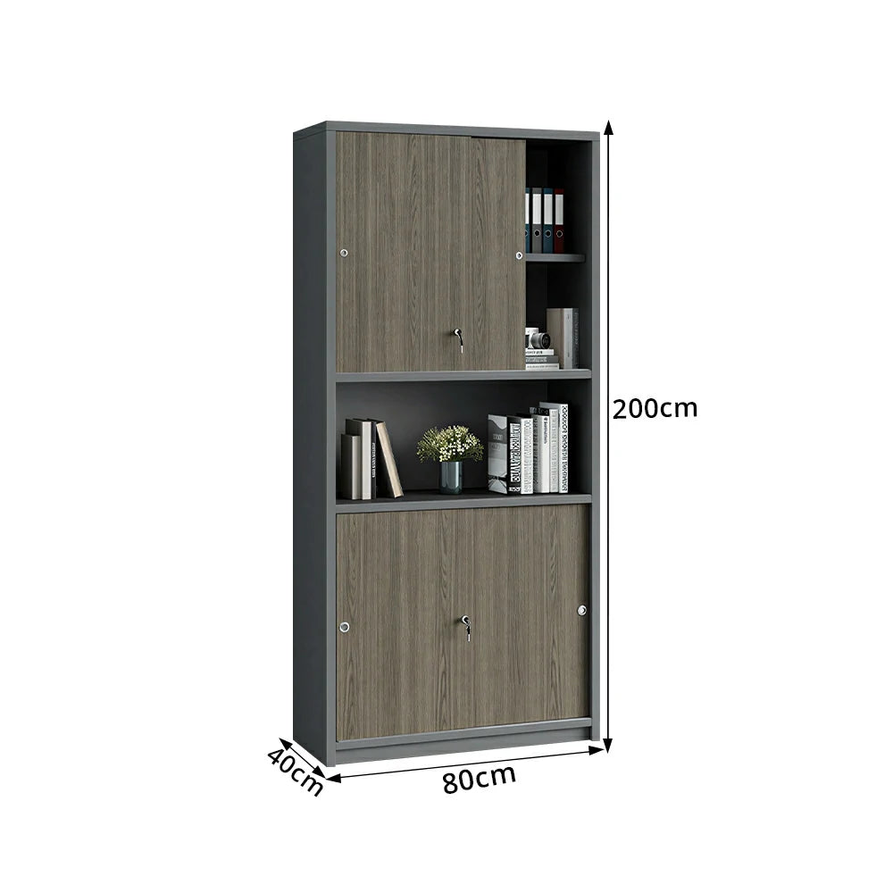 LIVARA Double Door Office Storage Cabinet with File Shelves 80x40x200cm for Study Office - Walnut