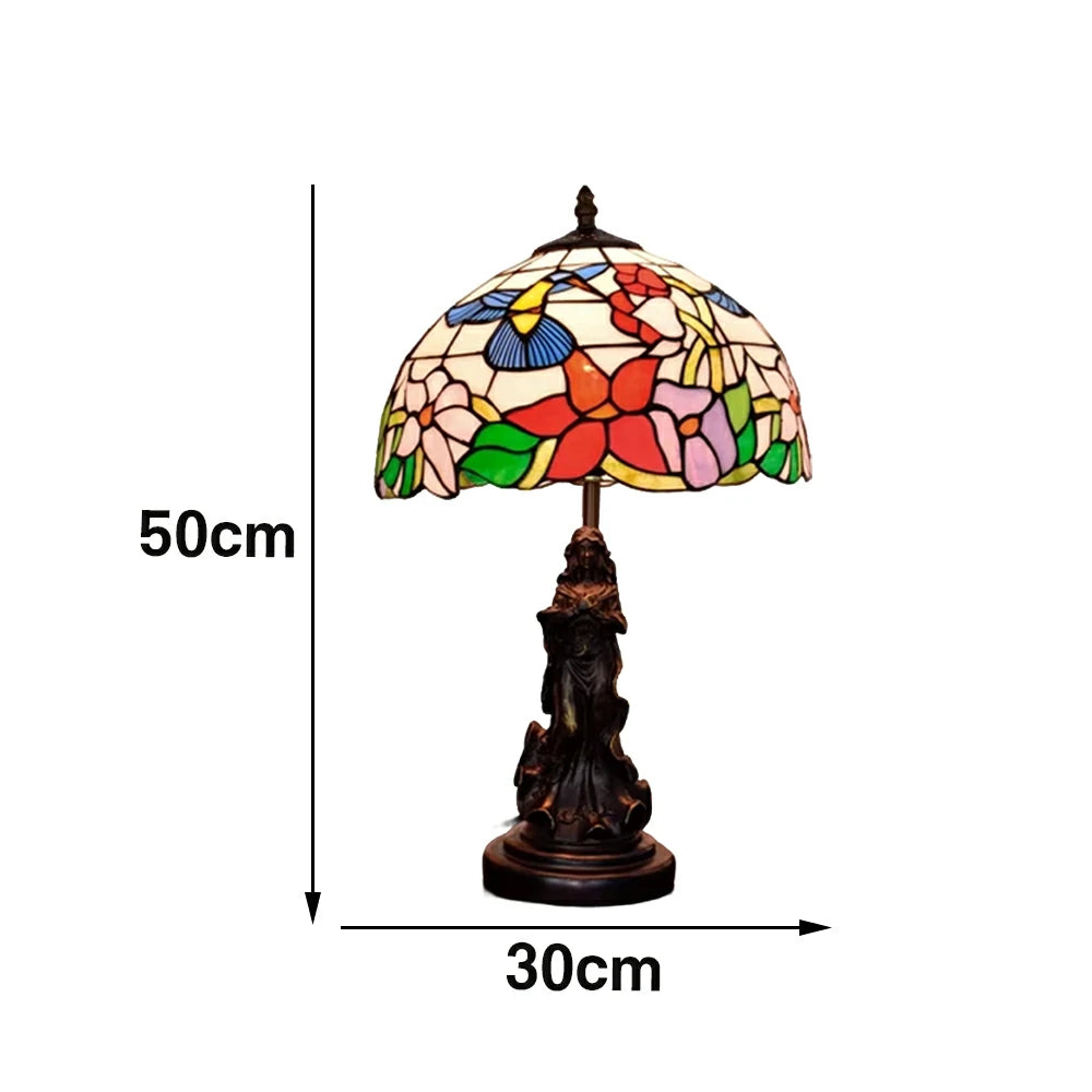 LIVARA Vintage Artistic Table Lamp Stained Glass Shade Sculpture Base Soft Ambient Lighting Suitable for Bedroom Living Room Bedside