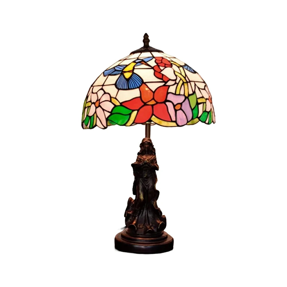 LIVARA Vintage Artistic Table Lamp Stained Glass Shade Sculpture Base Soft Ambient Lighting Suitable for Bedroom Living Room Bedside