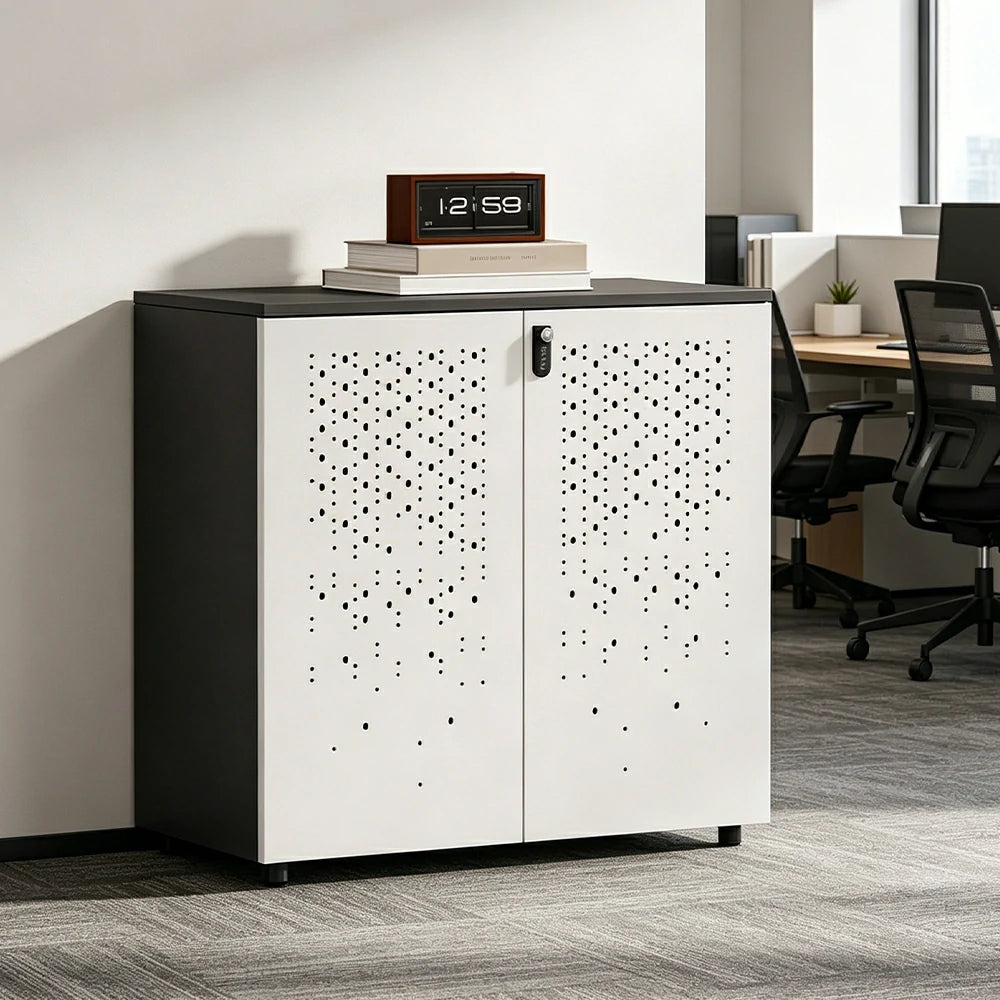 LIVARA 2 Door Low Storage Cabinet with Modern Office Organizer Design - BMW Grey and Signal White