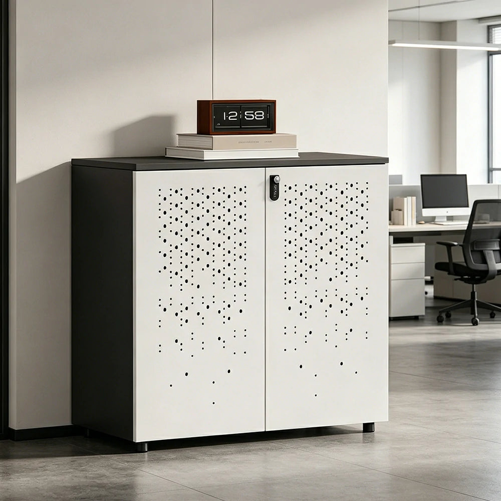 LIVARA 2 Door Low Storage Cabinet with Modern Office Organizer Design - BMW Grey and Signal White
