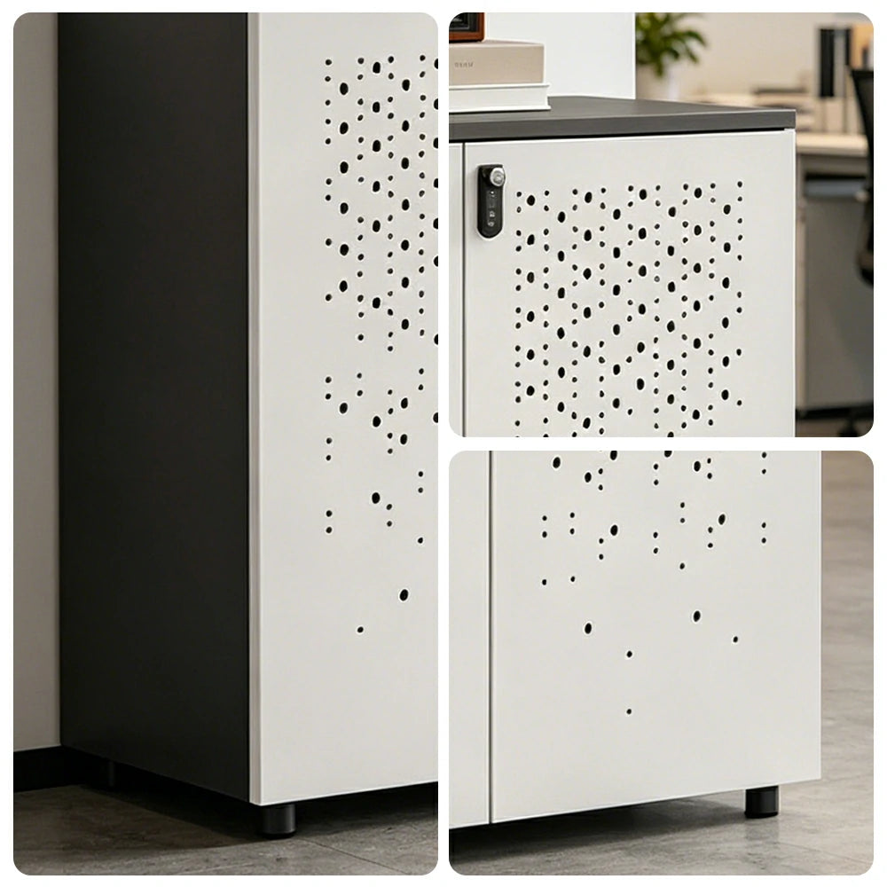 LIVARA 2 Door Low Storage Cabinet with Modern Office Organizer Design - BMW Grey and Signal White