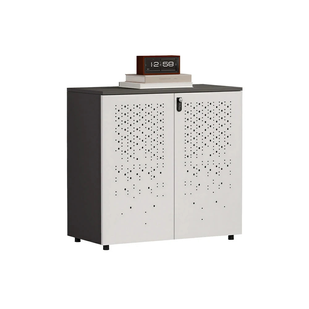 LIVARA 2 Door Low Storage Cabinet with Modern Office Organizer Design - BMW Grey and Signal White
