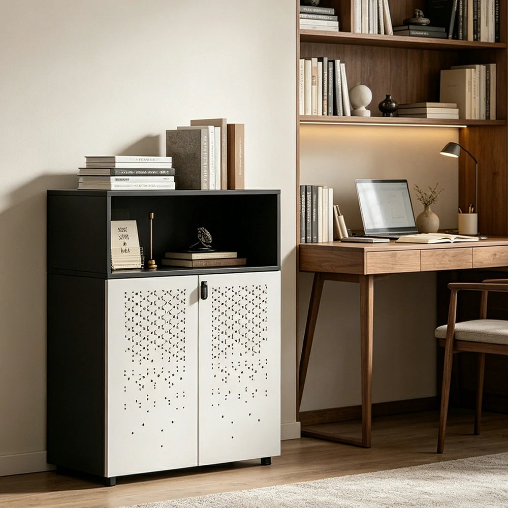 LIVARA 2 Door Low Storage Cabinet with Adjustable Shelves for Office Study - BMW Grey and Signal White