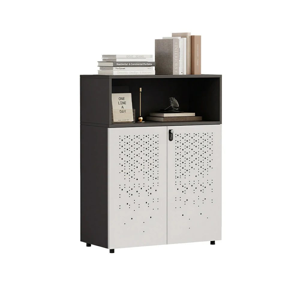 LIVARA 2 Door Low Storage Cabinet with Adjustable Shelves for Office Study - BMW Grey and Signal White