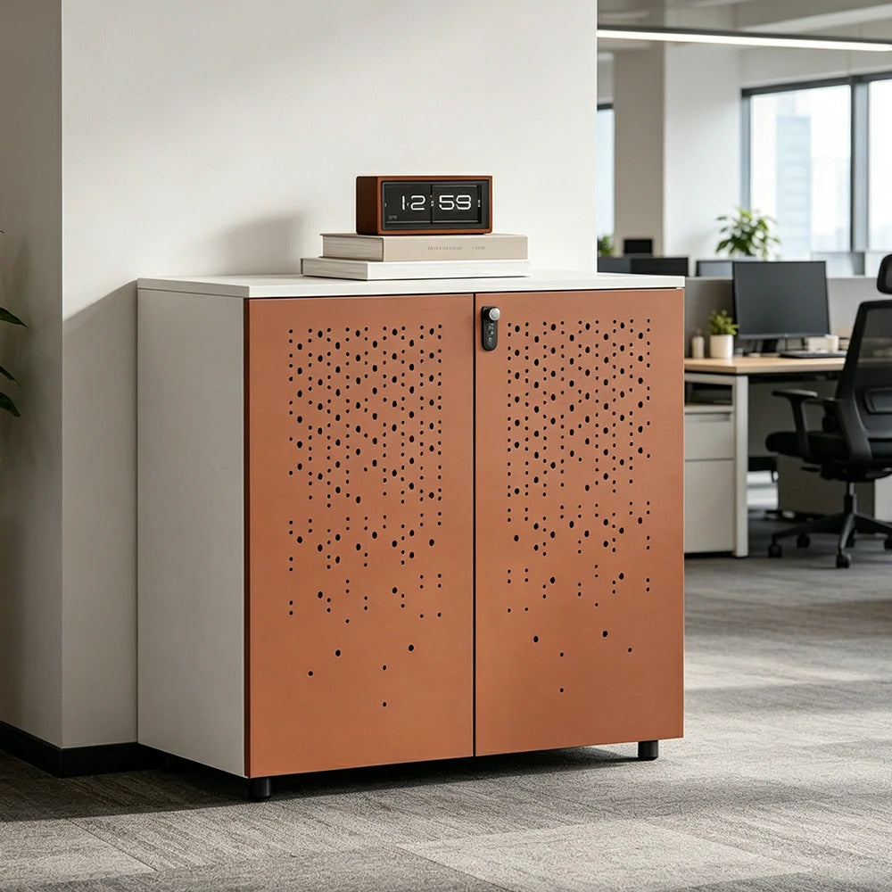 LIVARA 2 Door Low Storage Cabinet with Modern Office Organizer Design -Brown