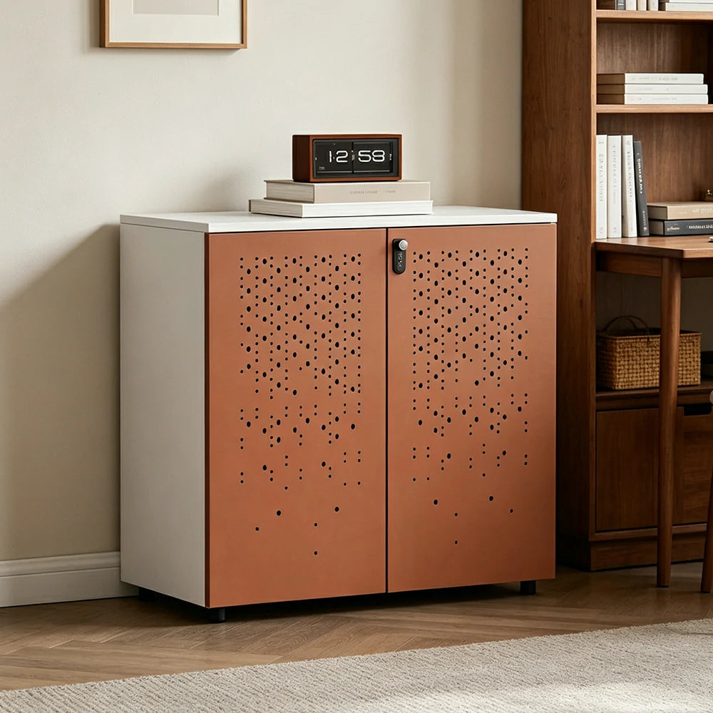 LIVARA 2 Door Low Storage Cabinet with Modern Office Organizer Design -Brown