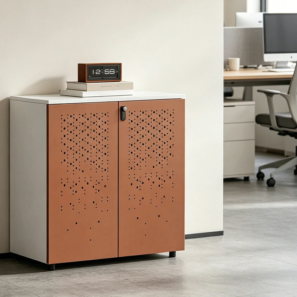LIVARA 2 Door Low Storage Cabinet with Modern Office Organizer Design -Brown