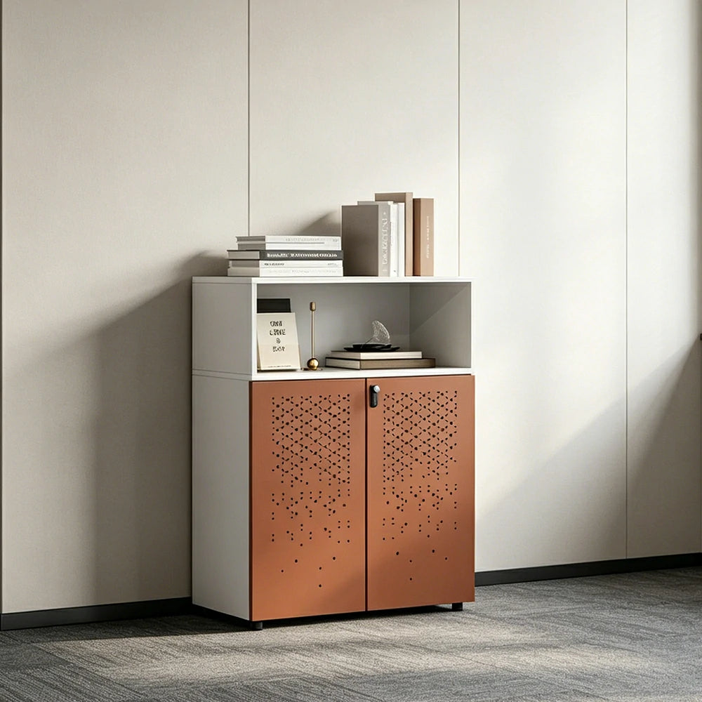 LIVARA 2 Door Low Storage Cabinet with Adjustable Shelves for Office Study - Brown