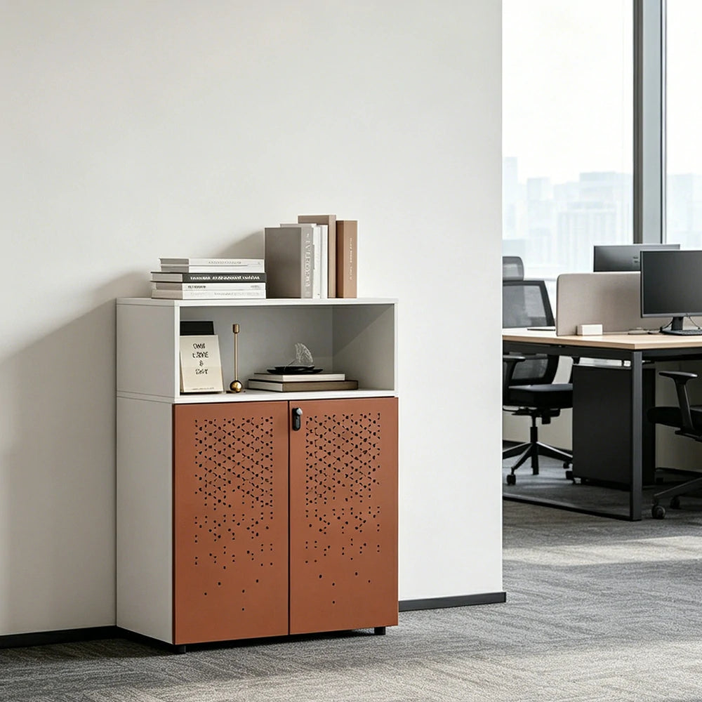 LIVARA 2 Door Low Storage Cabinet with Adjustable Shelves for Office Study - Brown