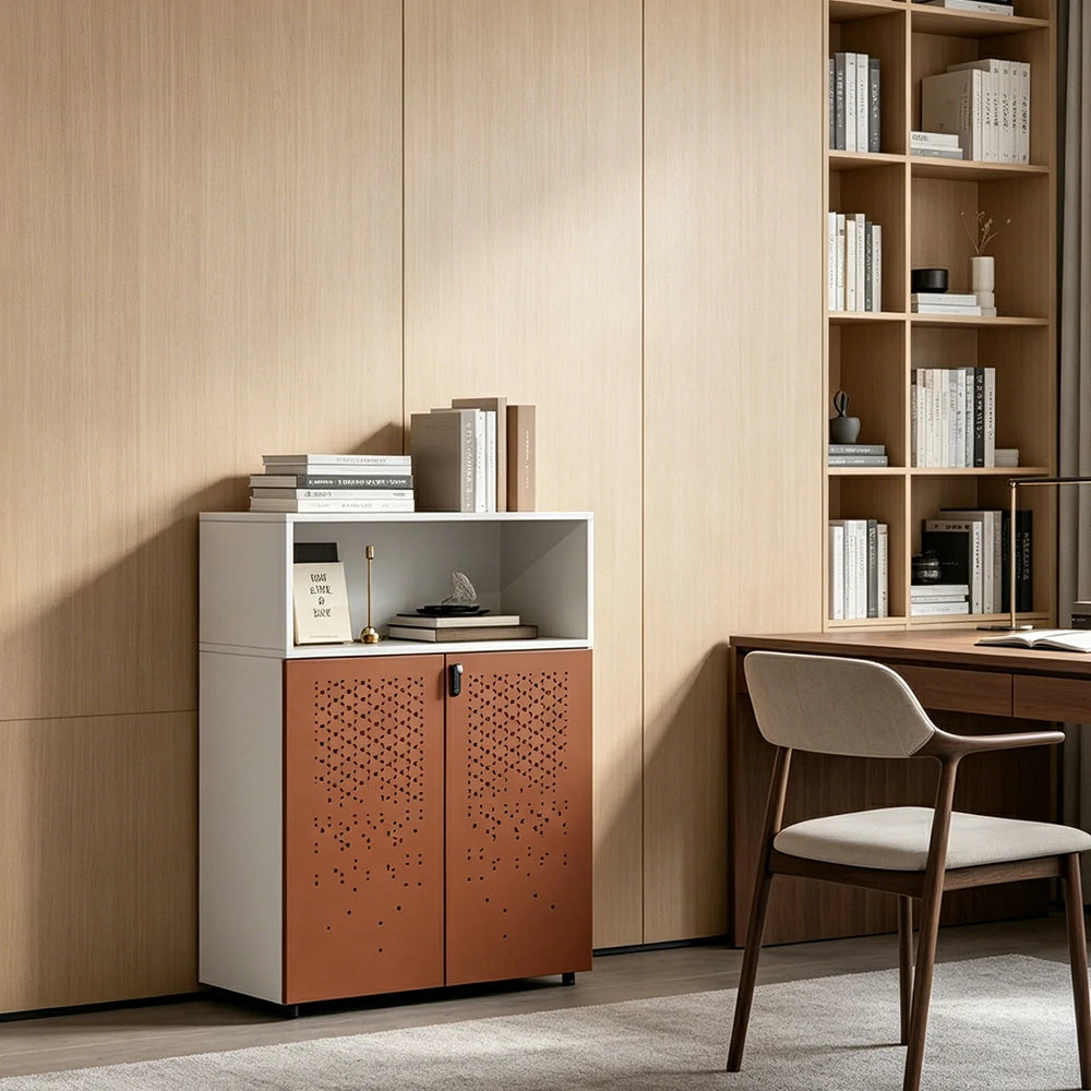 LIVARA 2 Door Low Storage Cabinet with Adjustable Shelves for Office Study - Brown