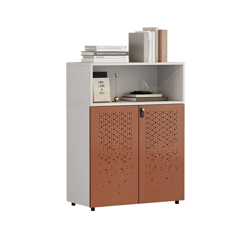 LIVARA 2 Door Low Storage Cabinet with Adjustable Shelves for Office Study - Brown