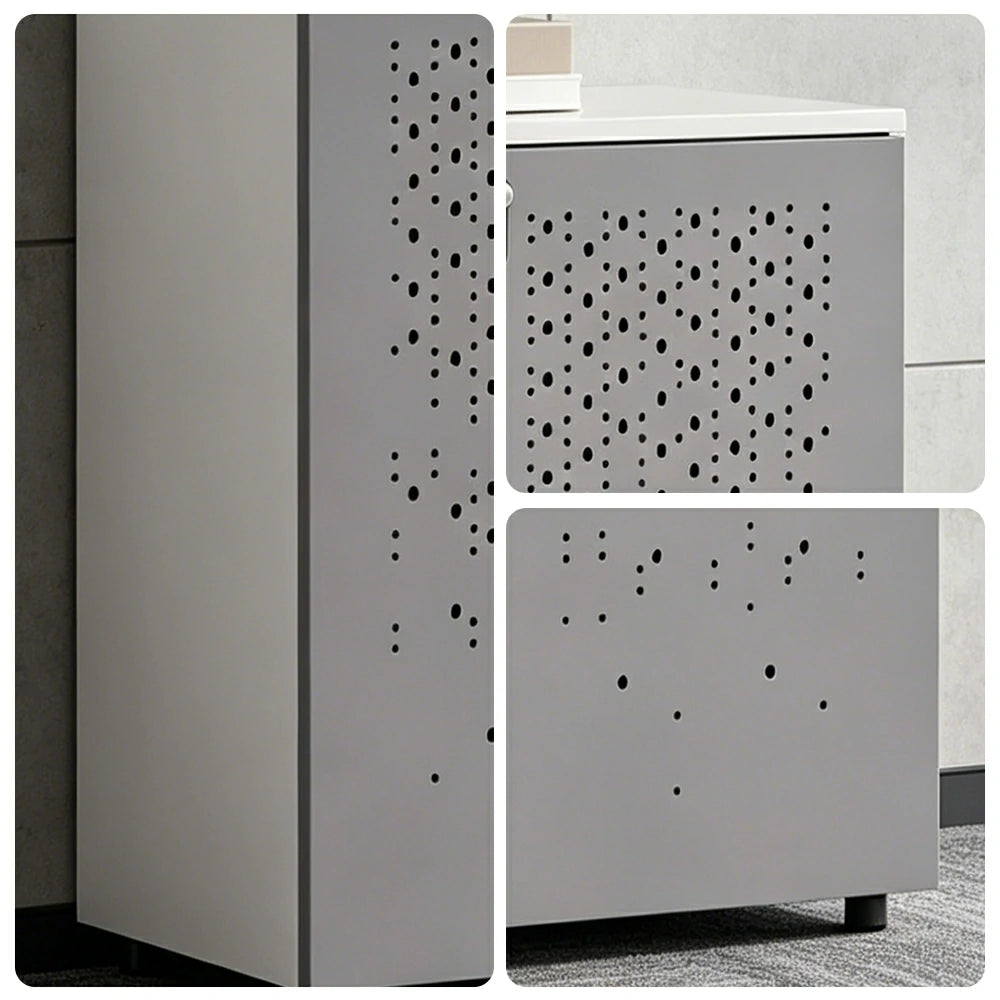 LIVARA 2 Door Low Storage Cabinet with Modern Office Organizer Design - Warm White and Signal Grey