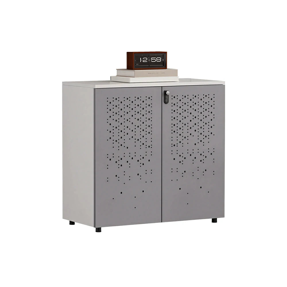 LIVARA 2 Door Low Storage Cabinet with Modern Office Organizer Design - Warm White and Signal Grey