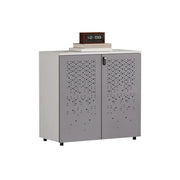 LIVARA 2 Door Low Storage Cabinet with Modern Office Organizer Design - Warm White and Signal Grey