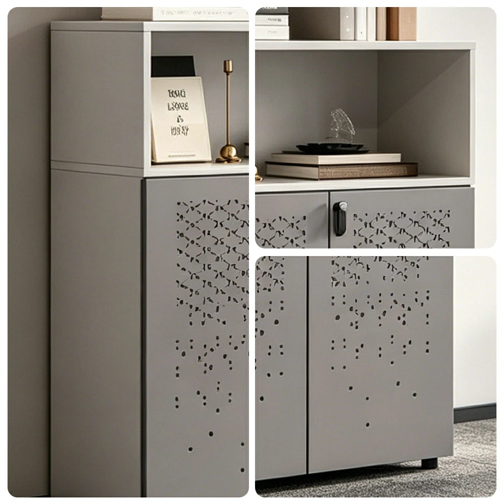 LIVARA 2 Door Low Storage Cabinet with Adjustable Shelves for Office Study -Warm White and Signal Grey