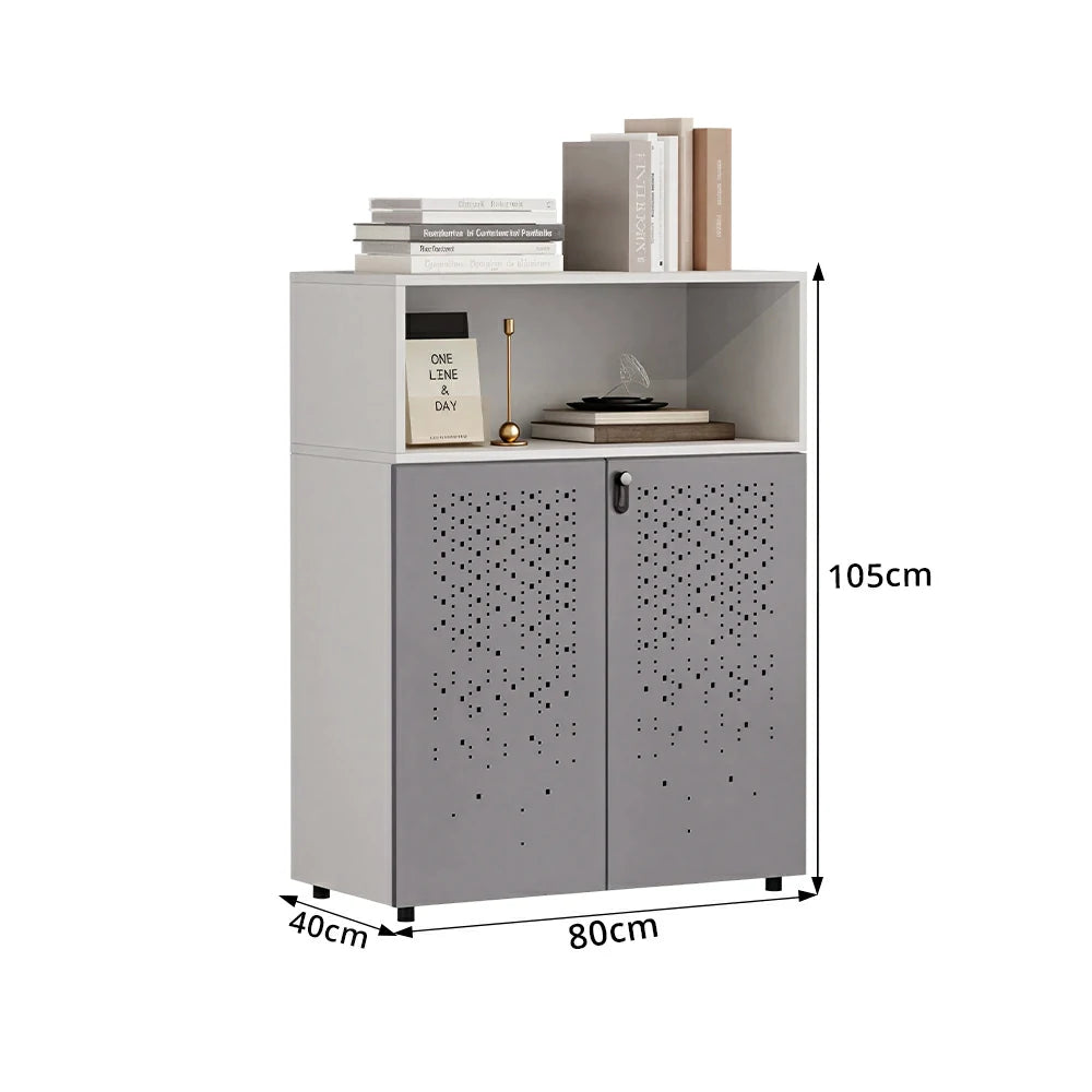 LIVARA 2 Door Low Storage Cabinet with Adjustable Shelves for Office Study -Warm White and Signal Grey