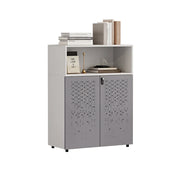 LIVARA 2 Door Low Storage Cabinet with Adjustable Shelves for Office Study -Warm White and Signal Grey