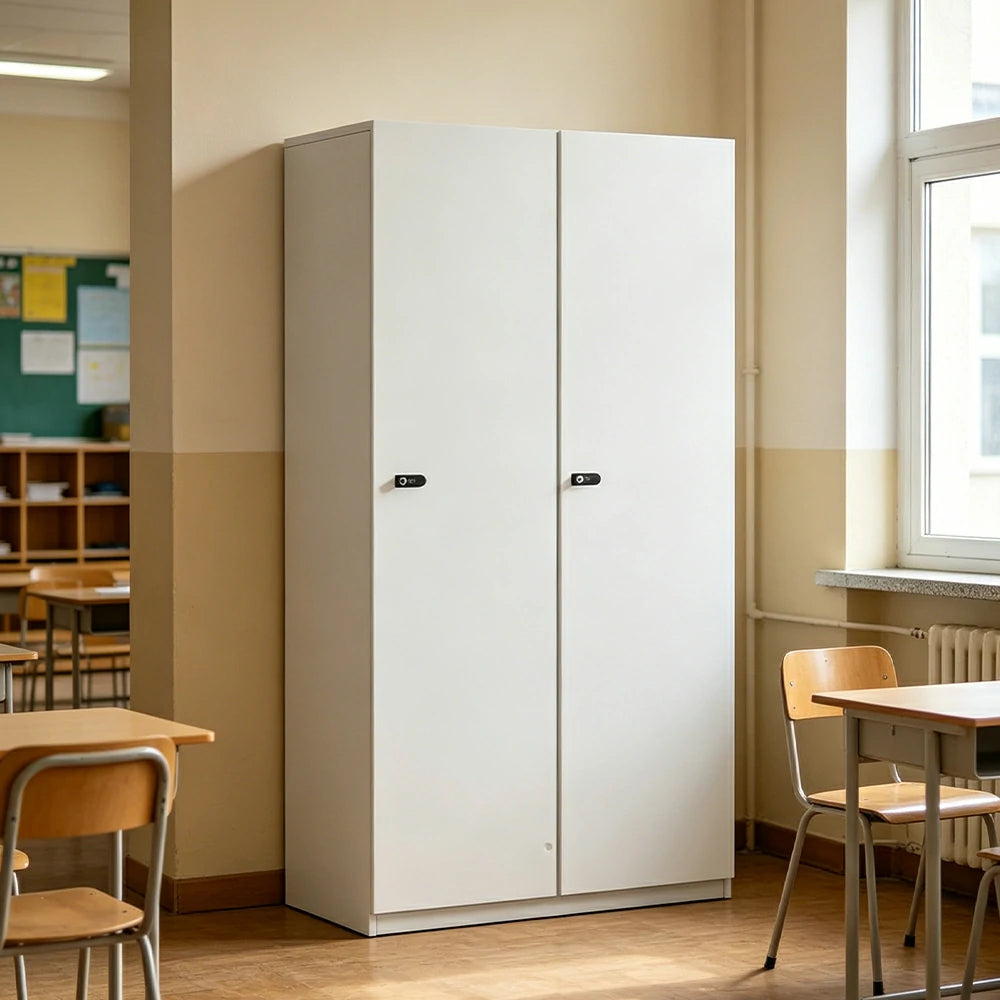 LIVARA Two Door Wardrobe Cabinet with Hanging Rail and Shelf for Bedroom Entryway - Warm White