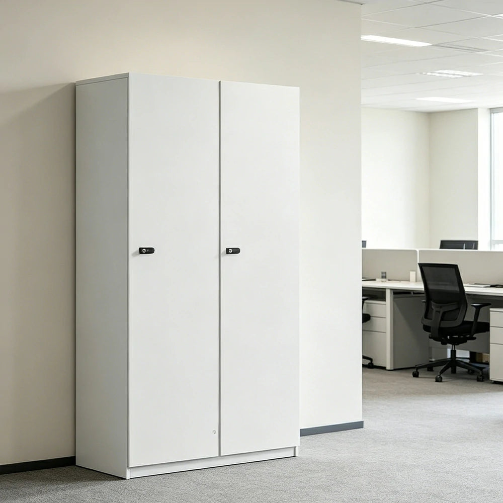 LIVARA Two Door Wardrobe Cabinet with Hanging Rail and Shelf for Bedroom Entryway - Warm White