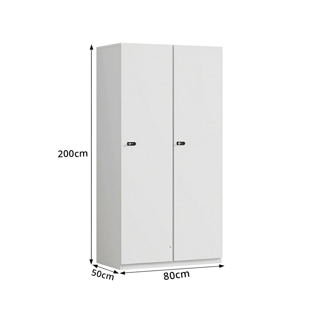 LIVARA Two Door Wardrobe Cabinet with Hanging Rail and Shelf for Bedroom Entryway - Warm White