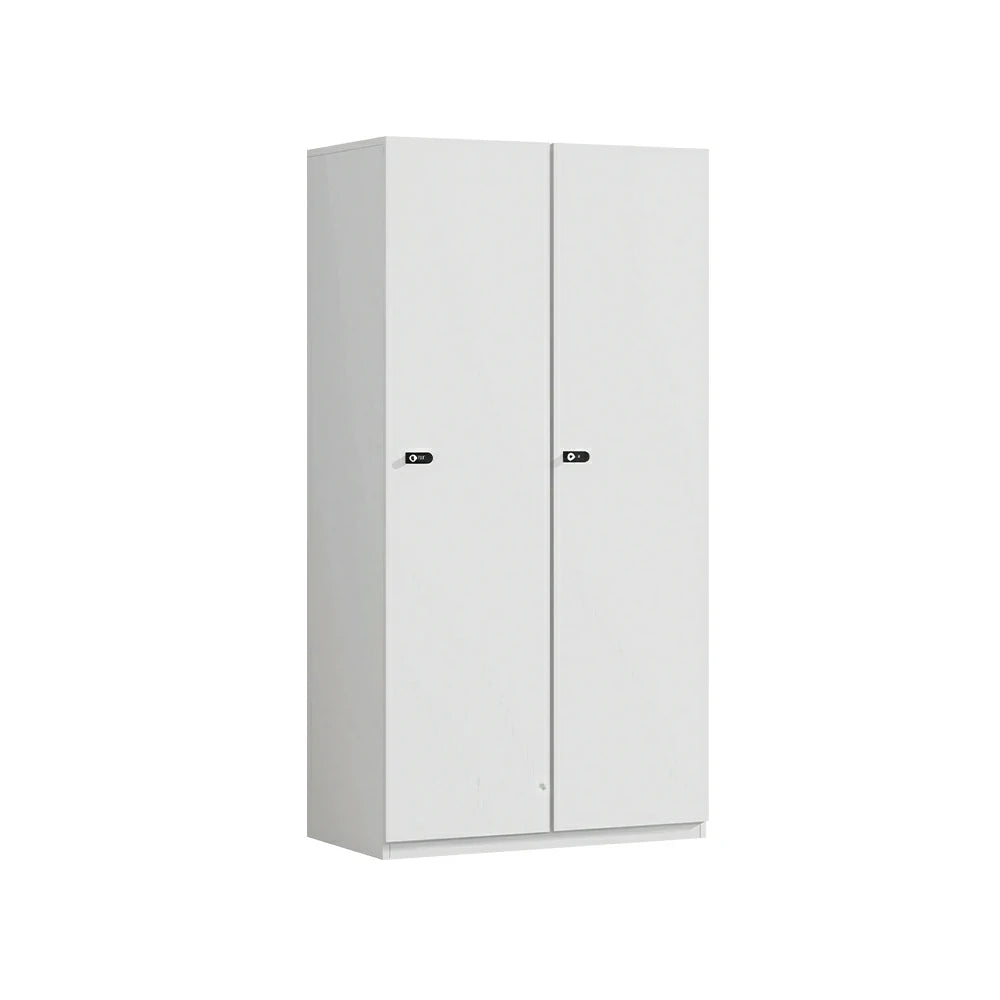LIVARA Two Door Wardrobe Cabinet with Hanging Rail and Shelf for Bedroom Entryway - Warm White