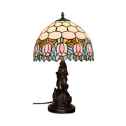 LIVARA European Vintage Pink Tulip Stained Glass Table Lamp Sculpture Base Handcrafted Artistic Design Suitable for Bedroom Living Room Bedside