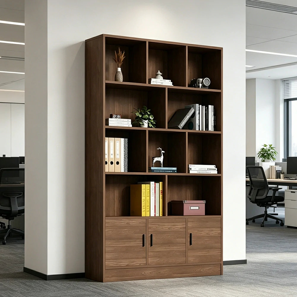 LIVARA 3-Door Open Storage Cabinet with Shelves for Office Study Room - Wood
