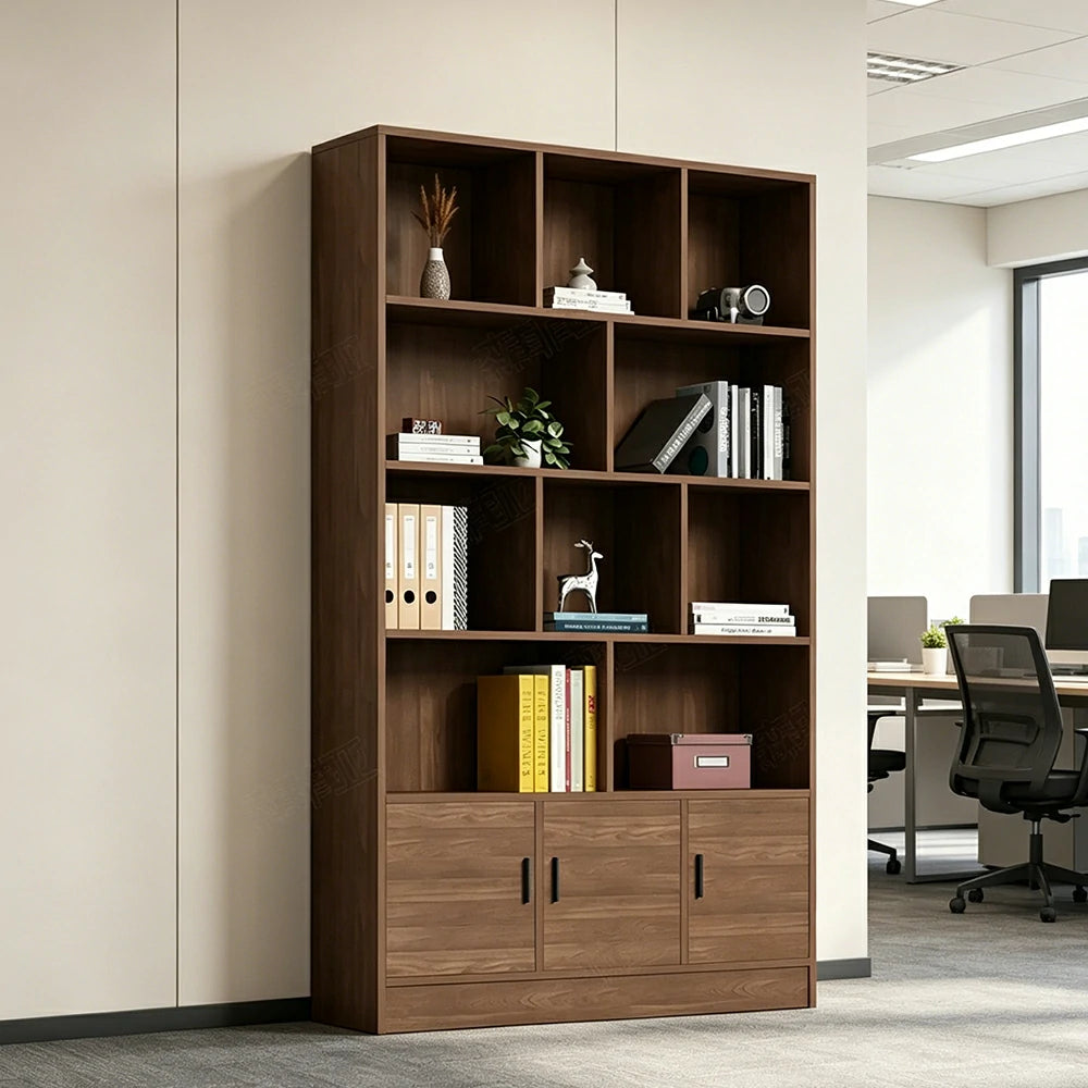 LIVARA 3-Door Open Storage Cabinet with Shelves for Office Study Room - Wood