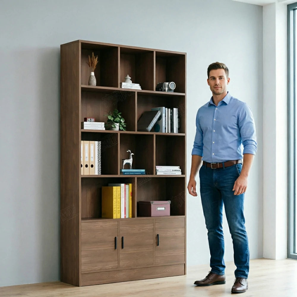 LIVARA 3-Door Open Storage Cabinet with Shelves for Office Study Room - Wood