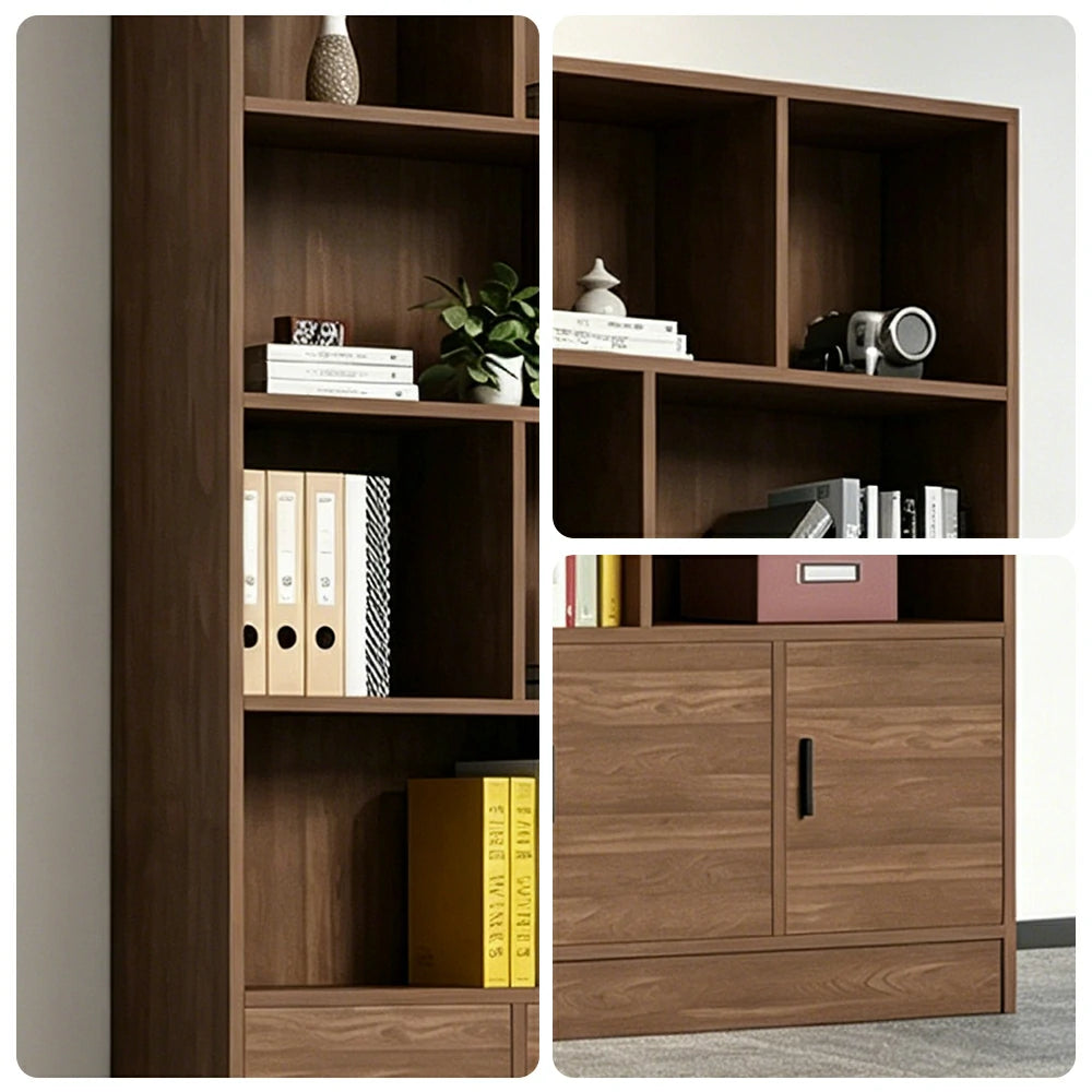 LIVARA 3-Door Open Storage Cabinet with Shelves for Office Study Room - Wood