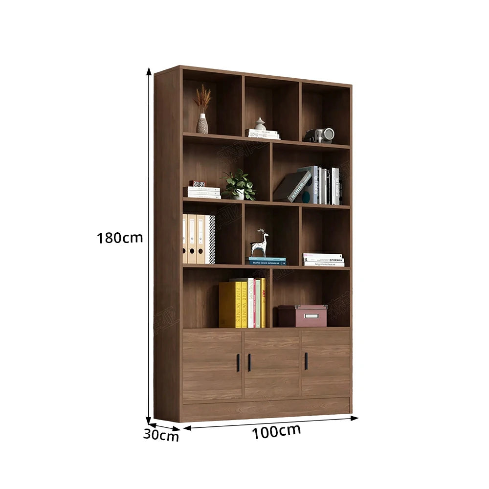 LIVARA 3-Door Open Storage Cabinet with Shelves for Office Study Room - Wood